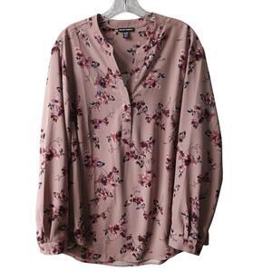 Hilary Radley  Tunic Top Women's XXL Mauve Floral Long Sleeve V-Neck Placket